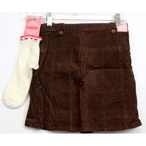 NWT 2005 Gymboree Tyrolean Lure 2 Pc Brown Corduroy Skirt Set Socks sz 9 Heart - Picture 1 of 8